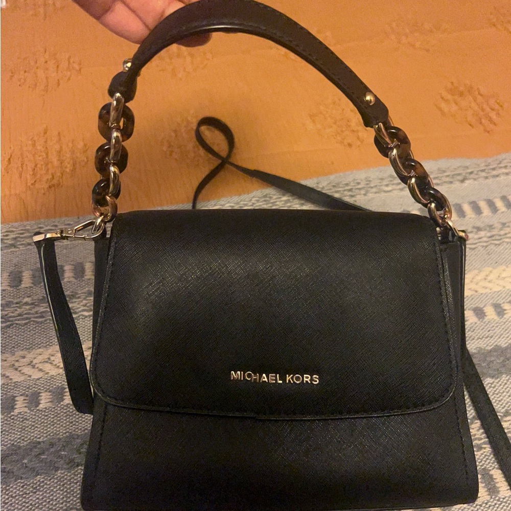 Michael Kors Black Crossbody Bag with Gold Accents